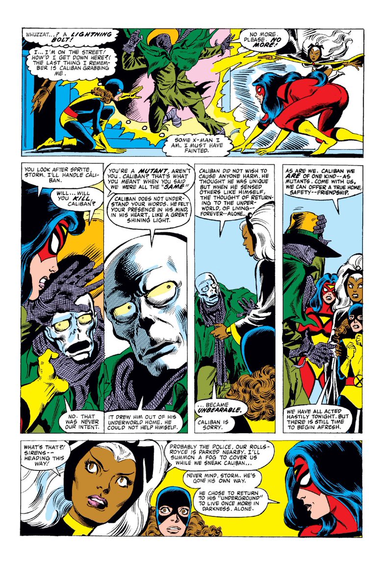 balvog's tweet image. X-Men #148 (1963)
Kitty’s been afraid of Kurt since her introduction. When her, Storm, and Spider-Women encounter Caliban, she learns to see him beyond just his appearance.
Scott and Lee find themselves shipwreaked in the Caribbean and end up waking in on Magneto (he’s back!)