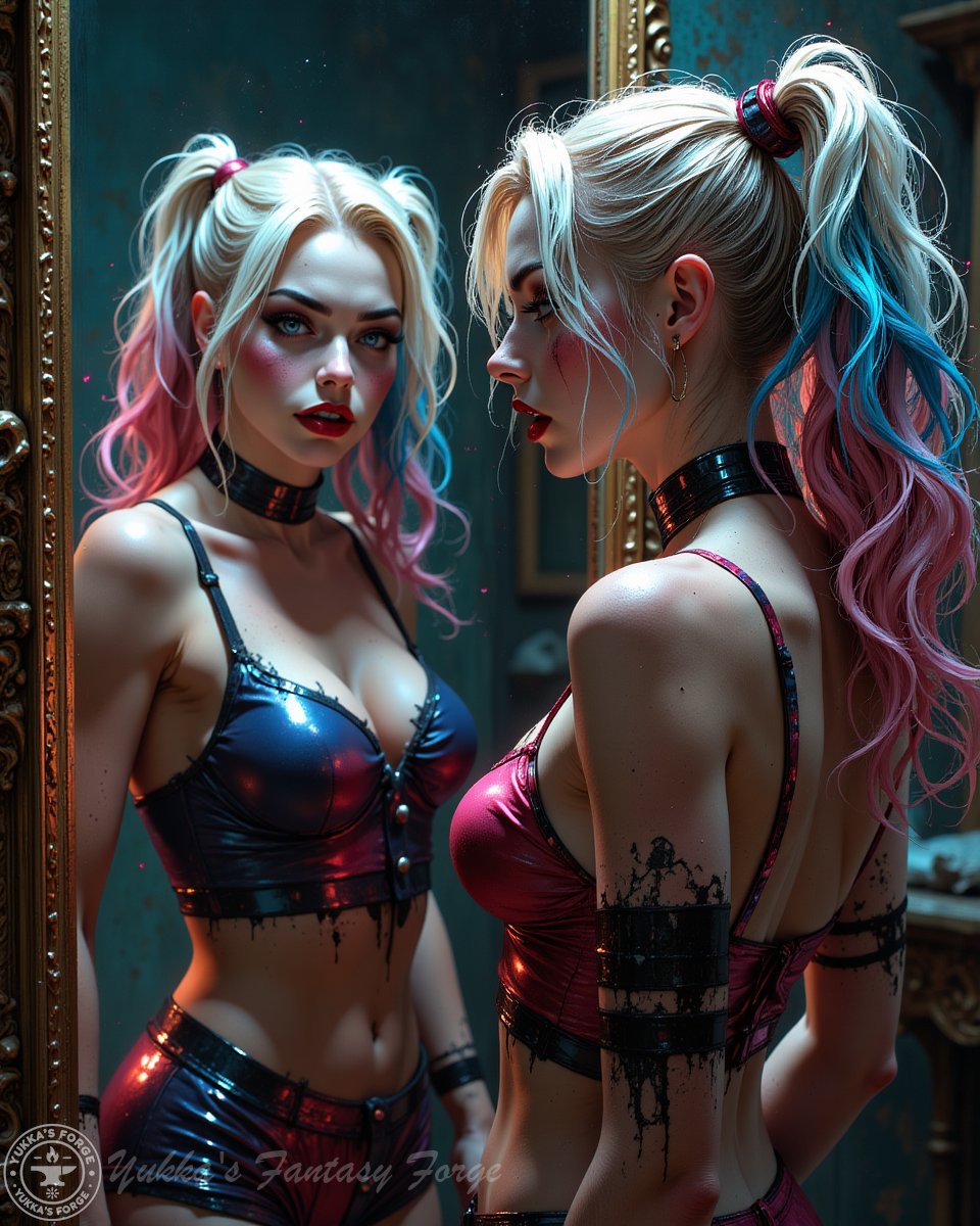 YukkasForge's tweet image. &quot;Oh, sweetheart, we both know you’re not walking away from this.&quot; 😈🪞
A reflection of chaos, or just her true self staring back?
#DarkReflections #MirrorMadness #AiArt