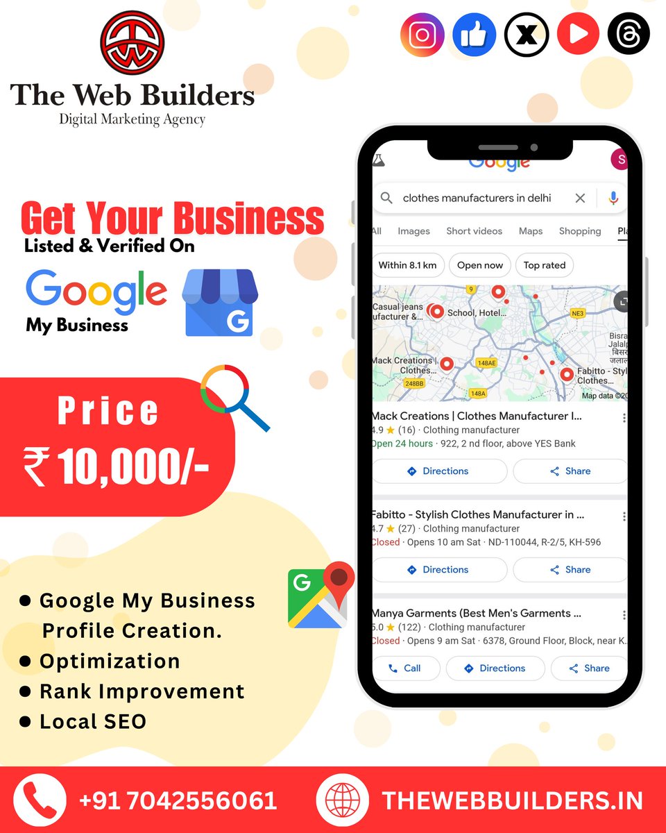 thewebbuild1103's tweet photo. "BOOST YOUR LOCAL VISIBILITY!
Get your business listed and verified on Google My Business with The Web Builders!
Price: ₹10,000/- only
Increase your online presence, drive more foot traffic, and grow your business!
Contact us to get started! #TheWebBuilders #GoogleMyBusiness https://t.co/kQf3Fc2mcv