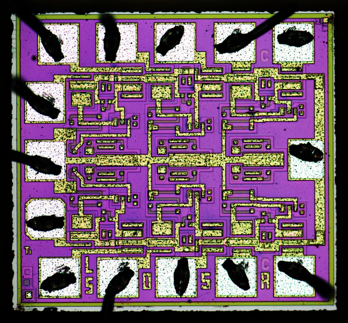 TI 54LS05 - hex inverters with open-collectors : weekend die-shot zeptobars.com/en/read/TI-54L… via <a href="/Zeptobars/">Zeptobars</a>  <a href="/TXInstruments/">Texas Instruments</a> <a href="/TXInstrumentsEU/">Texas Instruments EU</a> #electronics #microscopy