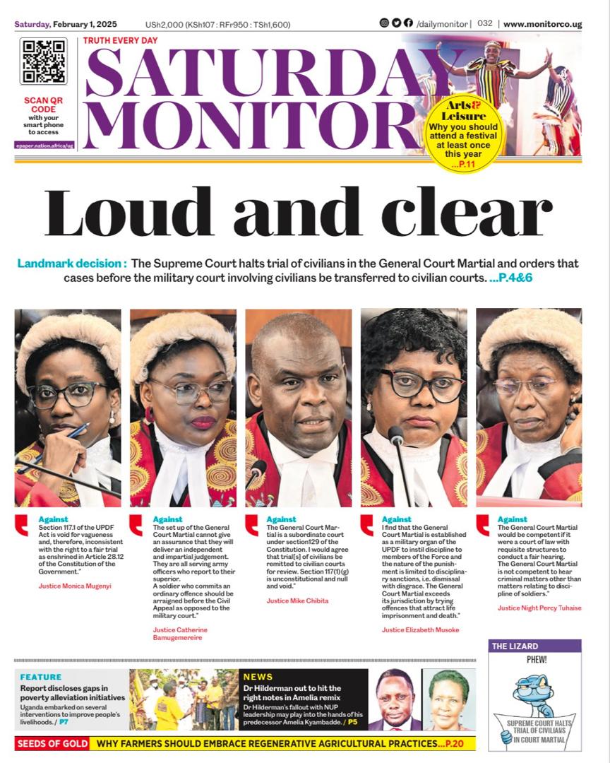 OMagie54506's tweet photo. < Judges ban civilian trial in Army Court
< NRM to review party constitution 
< Uganda-China; cultural links good for tourism 
#ReportedNews
Supreme Court  Kiiza Besigye https://t.co/xQax0EaqM3