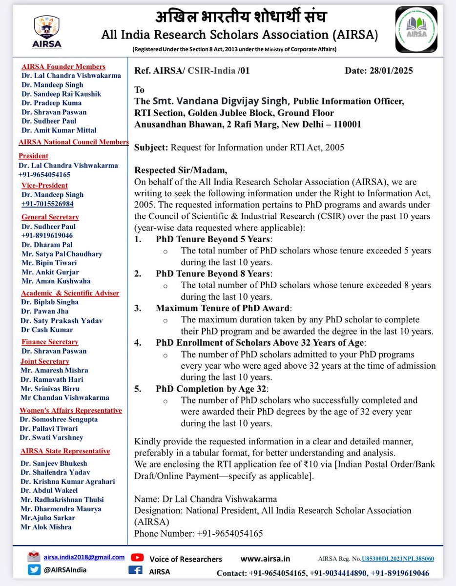All India Research Scholars Association (@airsaindia) on Twitter photo 🚨 Attention Young Researchers! 🚨
Why restrict CSIR Scientist positions with an age cap of 32? Many PhDs & postdocs invest years in research—this limit blocks deserving talent.
🔬 Science thrives on expertise, not age! Time for change. <a href="/CSIR_IND/">CSIR, India</a> <a href="/DrNKalaiselvi/">N Kalaiselvi</a>
#AgeLimit32 🚨 Attention Young Researchers! 🚨
Why restrict CSIR Scientist positions with an age cap of 32? Many PhDs & postdocs invest years in research—this limit blocks deserving talent.
🔬 Science thrives on expertise, not age! Time for change. <a href="/CSIR_IND/">CSIR, India</a> <a href="/DrNKalaiselvi/">N Kalaiselvi</a>
#AgeLimit32