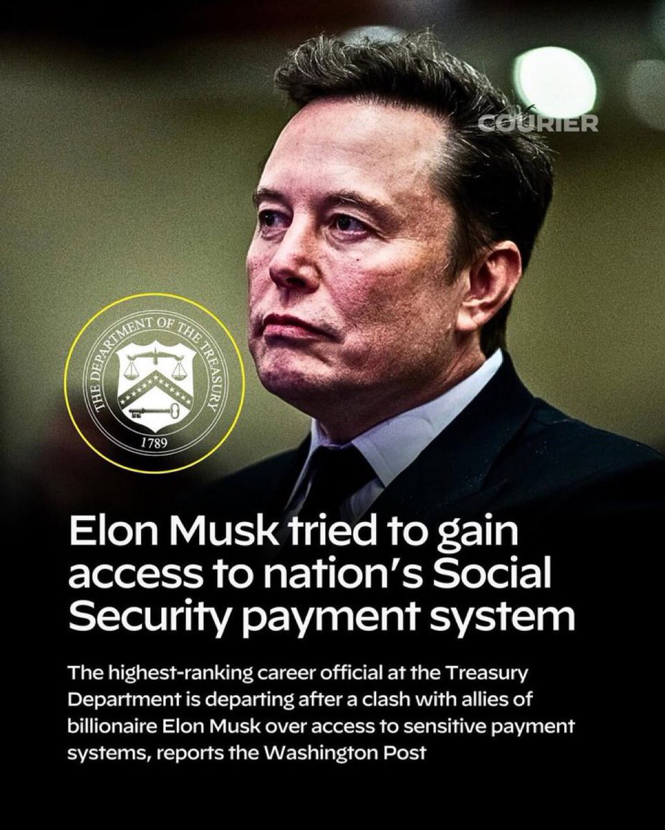 Elon Musk tried to gain access to the Nation’s Society Security payment system. 

WTF IS GOING ON 

DO SOMETHING 

If Elon Musk can steal an election he sure in hell can steal your Social Security. 

Elon Musk is a National Security Threat!!

#ElonMuskIsANationalSecurityThreat