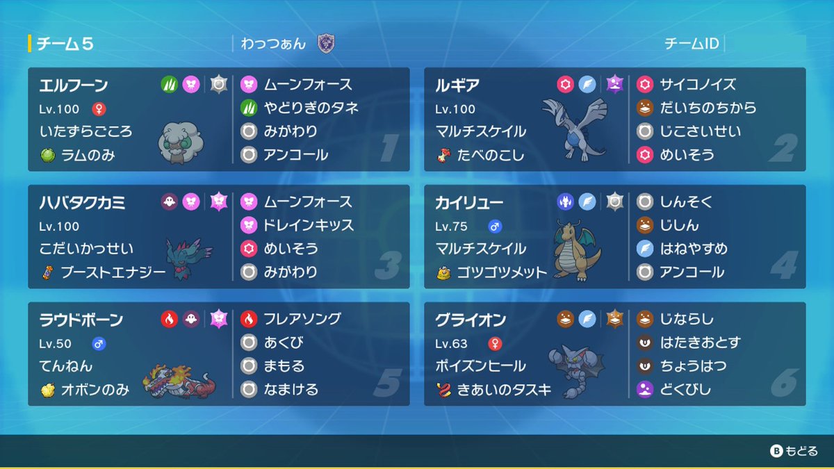 初めての最終3桁順位．
相棒のエルフーンとルギアがいる構築で到達できて嬉しいです．