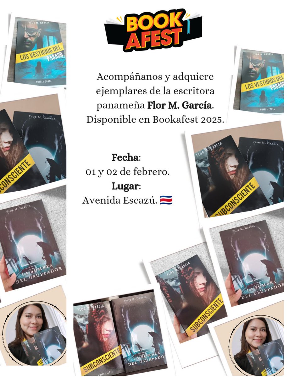 Flomar2020's tweet image. Bookafest Costa Rica 2025 Avenida Escazú desde las 10am este sábado 1 y domingo 2 de febrero. ¡¡Te esperamos!!
Flor M. García
Escritora panameña
Suspenso psicológico 🇵🇦📚🇨🇷
#booktokcostarica #creadoresdecontenido #tiktokcr #bookafest #lectorescostarica