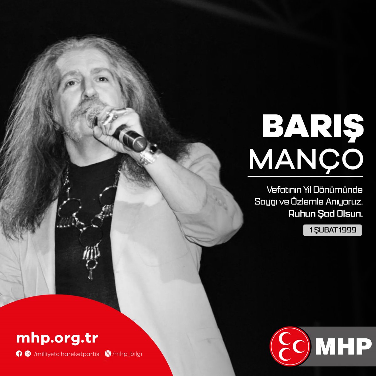 MHP_Bilgi's tweet photo. Vefatının Yıl Dönümünde #BarışManço'yu Saygı ve Özlemle Anıyoruz.
Ruhun Şad Olsun. https://t.co/fjDQfUDwVX