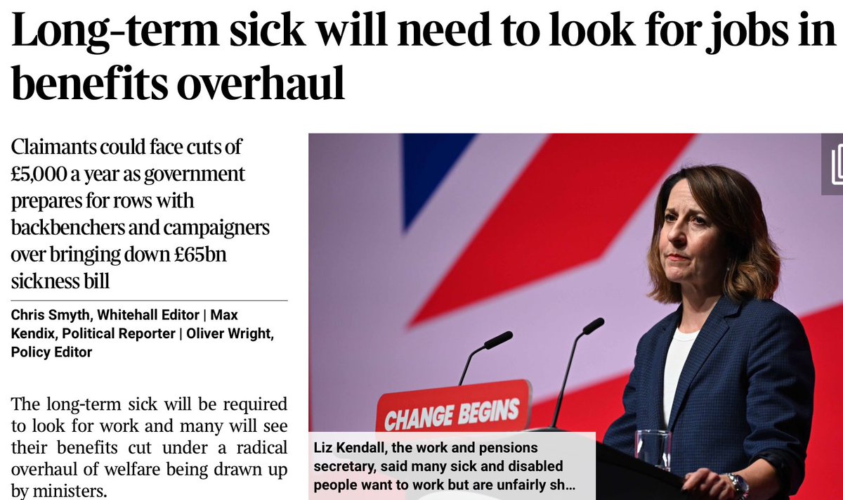 Taxing the poor back on the agenda after taxing rich non-doms and landowning farmers has proved so difficult bit.ly/4ghTcIl £5000 a year each from millions on long term sickness benefits would close some of the Chancellor’s fiscal gap