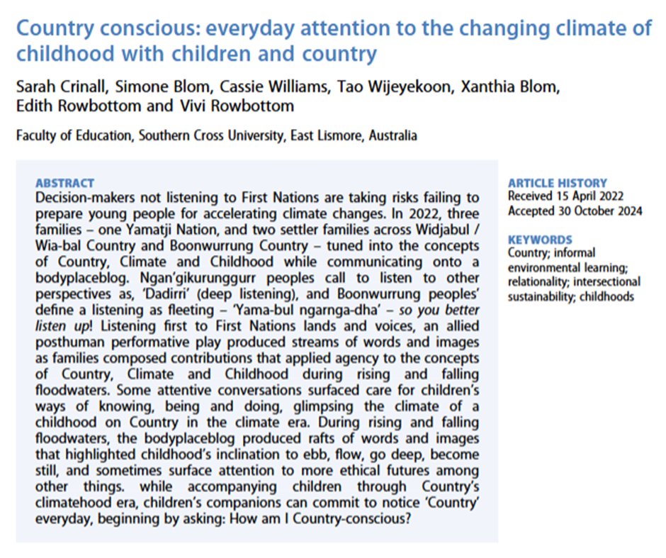 Children's Geographies (@childrensgeogs) on Twitter photo Recently published in <a href="/ChildrensGeogs/">Children's Geographies</a> focused on the changing climate of childhood with children and country
#Country #InformalEnvironmentalLearning #sustainability #childhoods #FirstNations
doi.org/10.1080/147332… Recently published in <a href="/ChildrensGeogs/">Children's Geographies</a> focused on the changing climate of childhood with children and country
#Country #InformalEnvironmentalLearning #sustainability #childhoods #FirstNations
doi.org/10.1080/147332…