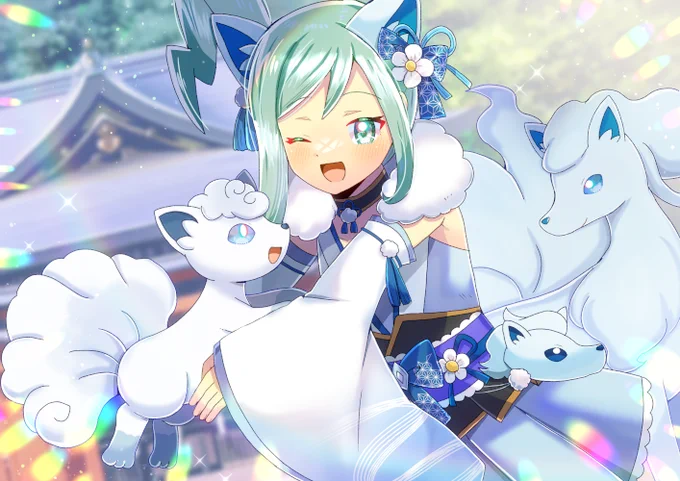 ポケモンのルチア、アローラロコン、アローラキュウコンを描かせて頂きました!リクエスト有難うございます #Skeb #ポケモン #ルチア #アローラロコン #アローラキュウコン 