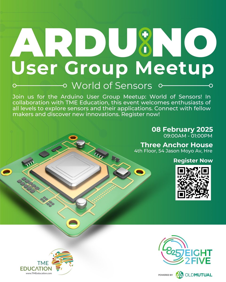 eight2fivehub's tweet image. Join us for an exciting Arduino User Group Meet: World of Sensors on February 8, 2025, at the Eight2Five Innovation Hub! 🌟
Register now: forms.gle/PWL3MkcdRmSS9y…
#Arduino #ArduinoMeetup #Meetup #Eight2FiveHub #OldMutualZw #TechHub #Innovation #InnovationHub #ArduinoUserGroup