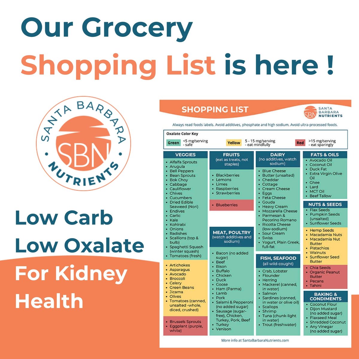 SBNutrients's tweet image. Shopping List Of Grocery Items For Kidney Health.
- Recommended grocery items that are low in carbohydrates and oxalate.
- Keep on your fridge.
- Send to friends & family.
--> Download here:
santabarbaranutrients.myshopify.com/pages/shopping…
