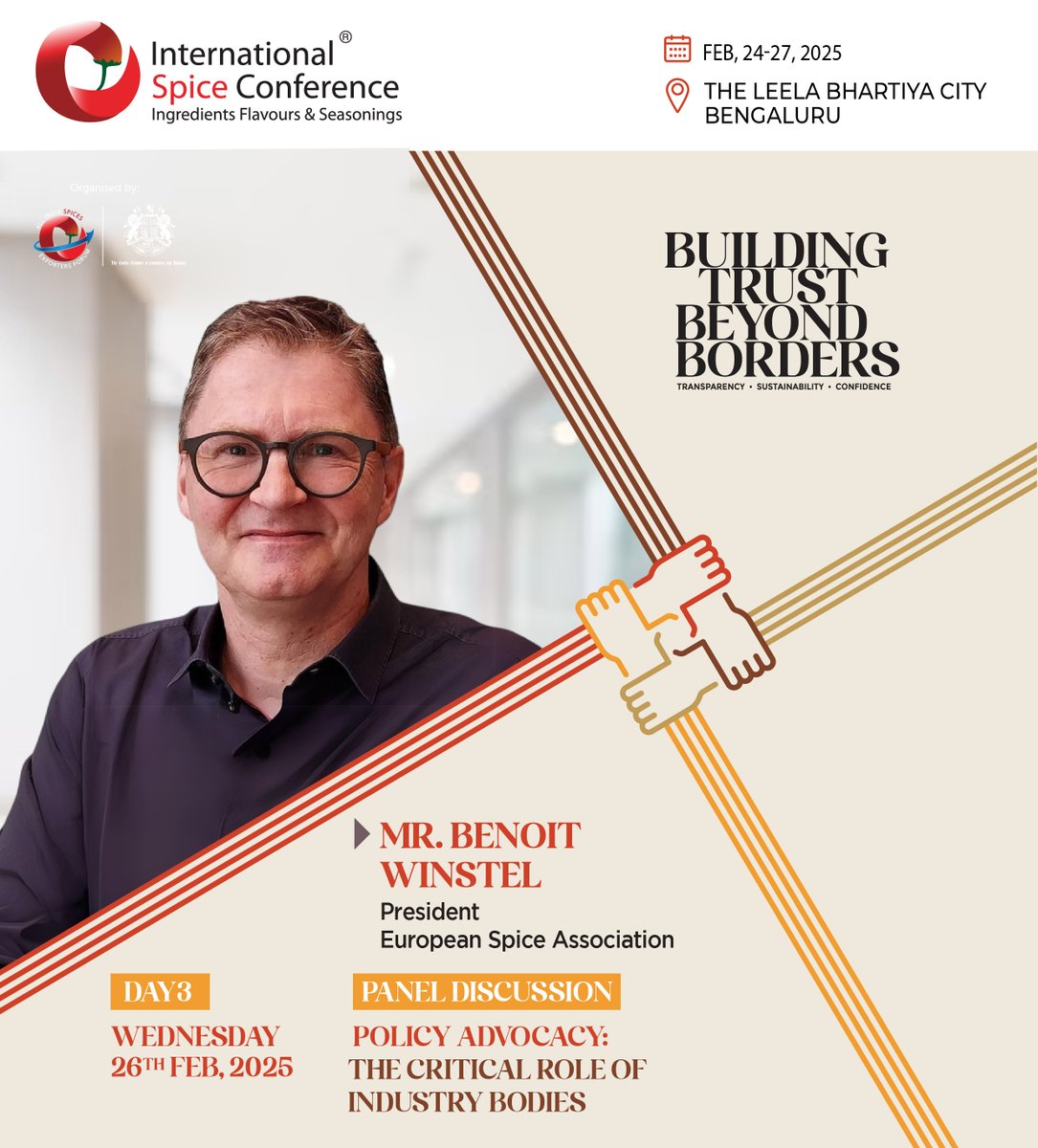 iscaisef's tweet photo. Join Benoit Winstel, President, European Spice Association at ISC 2025 as he shares insights on the vital role of industry bodies in shaping policies that impact the global spice trade.

https://t.co/HFOPKDlEAe

#ISC2025 #SpiceIndustry #PolicyAdvocacy #GlobalTrade https://t.co/tUO0pzZtGq