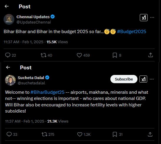 IndexBihar's tweet image. Some Indians are crying as if Bihar is a part of Pakistan.

Note - Elections are to be held in Bihar in 2025, you guys keep crying 😭😂.

#BudgetSession2025 #BudgetSession