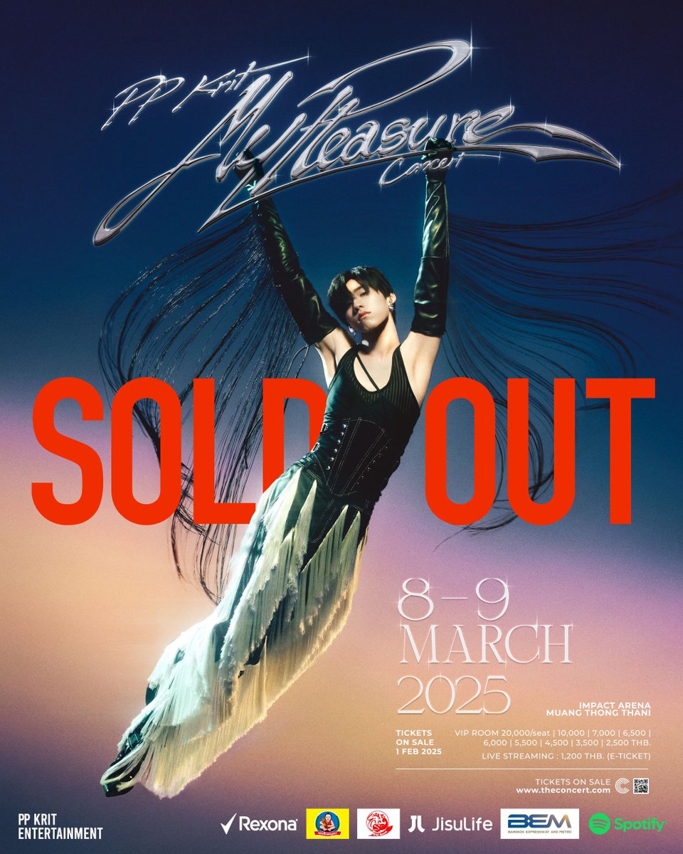 💥 TICKETS SOLD OUT! #MyPleasureConcert_SoldOut
 
Thank you for your amazing support! ขอบคุณทุกคนที่ซัพพอร์ต #PPKritMyPleasureConcert และ #PPKritt แล้วไปเจอกันวันที่ 8-9 มี.ค. นี้นะ 🙏🏻🤍

สำหรับใครที่ไม่มีบัตร มาเจอกันผ่านจอแบบสด ๆ ใน Live Streaming ที่รับรองว่าสนุกไม่แพ้กัน!

🎫