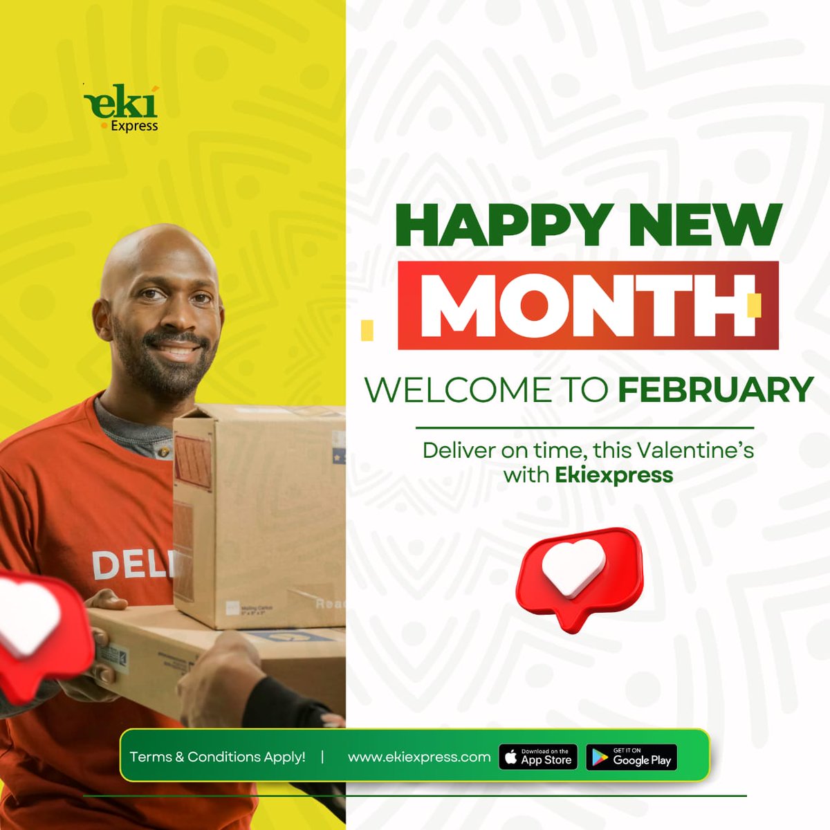 EkiExpress's tweet photo. Happy new month, February is here! Wishing you a great month ahead from all of us at Ekiexpress. Don’t forget to download the Ekiexpress app and make life easier this month!

#HelloFebruary #February2025 https://t.co/ofbiOcpqmQ