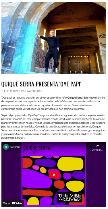 Quiqueserradj's tweet image. 🍑 OYE PAPI 🍑

🇪🇸 Gracias @lagendatf por siempre publicar sobre mis lanzamientos
🇬🇧 Thanks Legend de Tenerife for publishing always about my releases

lagenda.org/noticias/quiqu…

#oyepapi #techhouse #latintech #latinhouse #housemusic
