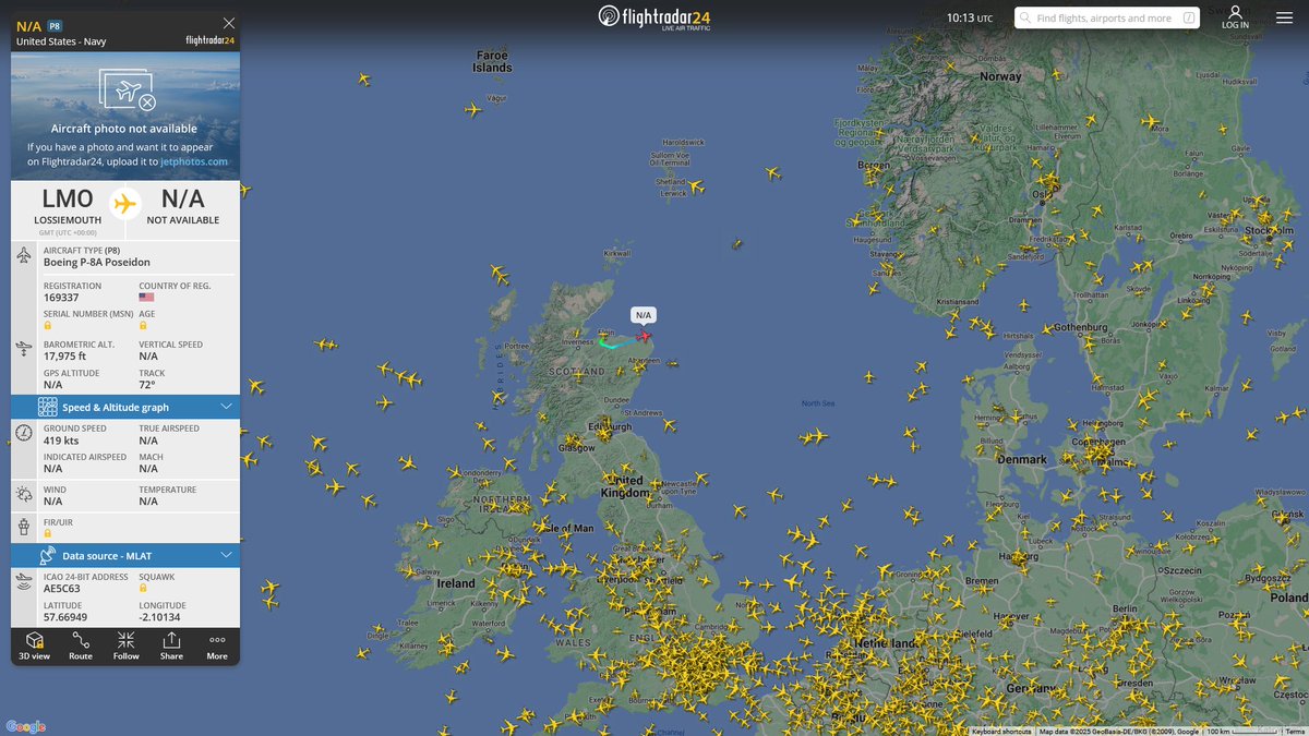 AIYeyENGDdJkjTr's tweet photo. Feb. 1, 2025
#RAF Lossiemouth #Baltic Sea

#NoCALLSIGN #AE5C63 USN P-8A Poseidon https://t.co/j5i3q2HmNF