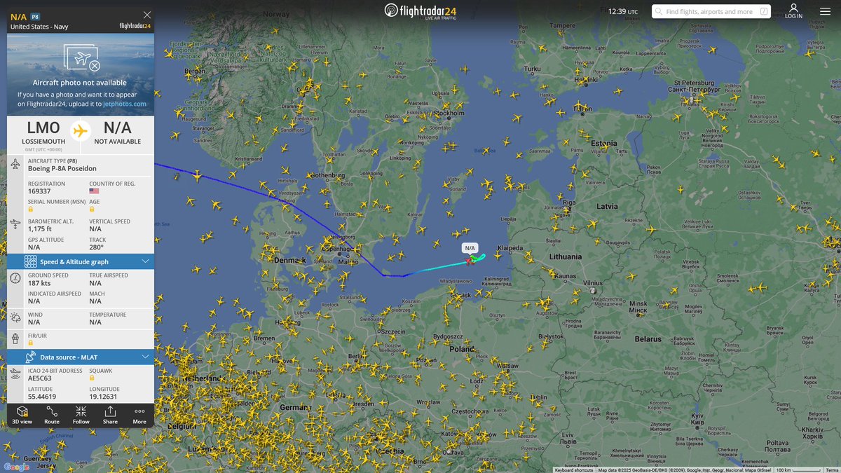 AIYeyENGDdJkjTr's tweet photo. Feb. 1, 2025
#RAF Lossiemouth #Baltic Sea

#NoCALLSIGN #AE5C63 USN P-8A Poseidon https://t.co/j5i3q2HmNF
