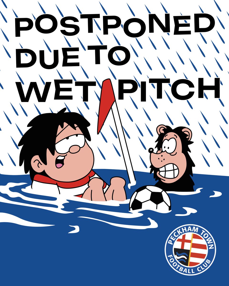 Peckham Town FC (The Menace) (@peckhamtownfc) on Twitter photo βοΈ MATCH POSTPONED βοΈ
Unfortunately, the weather has beaten us once again, and due to a waterlogged pitch, today's game against <a href="/Bexleyfc_/">Bexley Football Club π</a> has been postponed.
#MenaceLifeAintEasy βοΈ MATCH POSTPONED βοΈ
Unfortunately, the weather has beaten us once again, and due to a waterlogged pitch, today's game against <a href="/Bexleyfc_/">Bexley Football Club π</a> has been postponed.
#MenaceLifeAintEasy