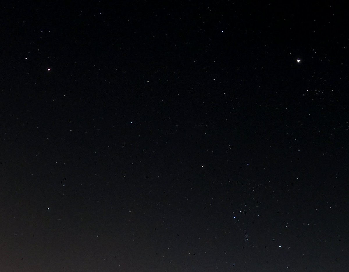So sieht der Himmel gegen 22 Uhr im Südosten aus. Mars, Jupiter und Procyon bilden auch ein nahezu rechtwinkliges großes Dreieck.