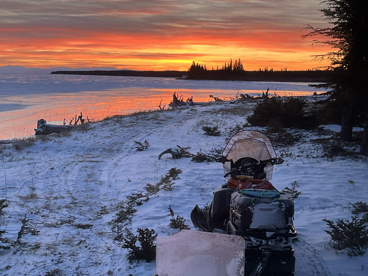 The view from here, Mulligan Bay. Not much snow but no worries here on this morning…..