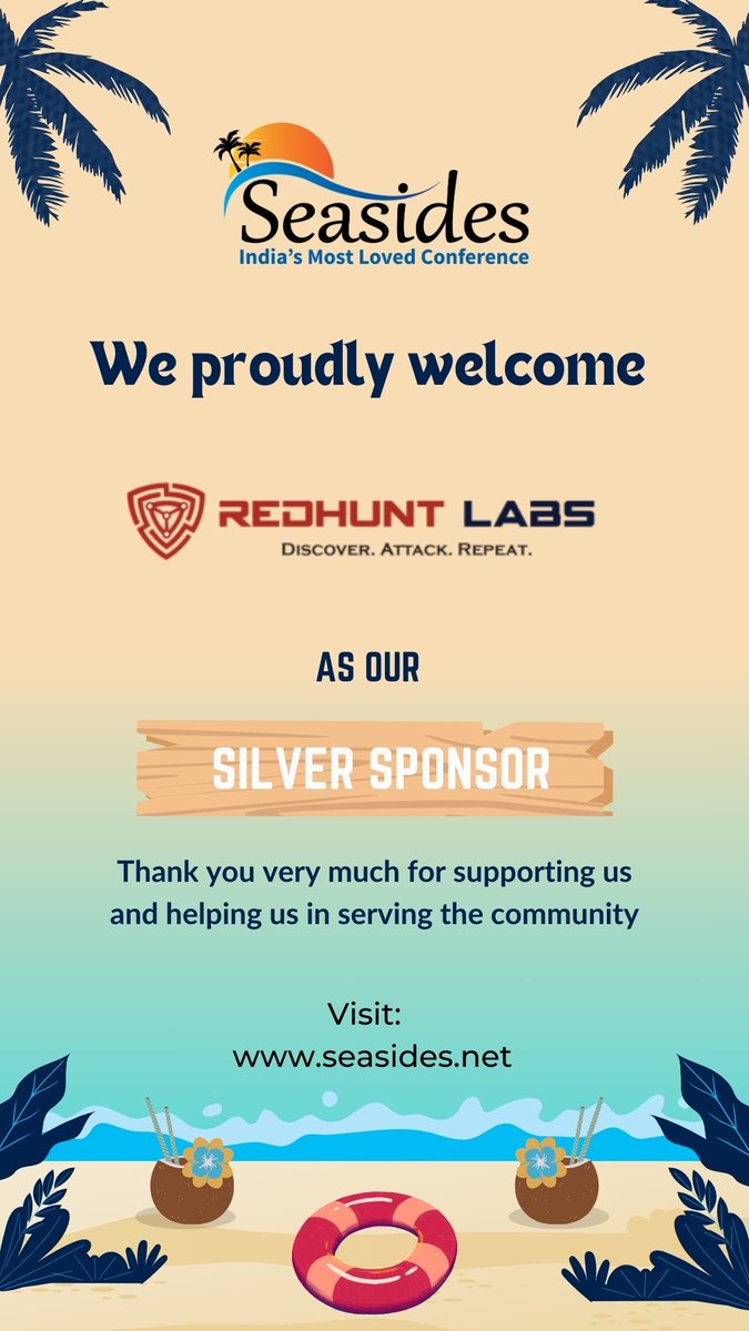 Seasides (@seasides_conf) on Twitter photo We are grateful to <a href="/RedHuntLabs/">RedHunt Labs | Attack Surface Management (ASM)</a> <a href="/upgoingstar/">Shubham Mittal</a> <a href="/Sudhanshu_C/">Sudhanshu Chauhan</a> for supporting the Seasides Information security conference as a Silver Sponsor. Your commitment to the community and cybersecurity innovation is truly appreciated.
Looking forward to making an impact together! We are grateful to <a href="/RedHuntLabs/">RedHunt Labs | Attack Surface Management (ASM)</a> <a href="/upgoingstar/">Shubham Mittal</a> <a href="/Sudhanshu_C/">Sudhanshu Chauhan</a> for supporting the Seasides Information security conference as a Silver Sponsor. Your commitment to the community and cybersecurity innovation is truly appreciated.
Looking forward to making an impact together!