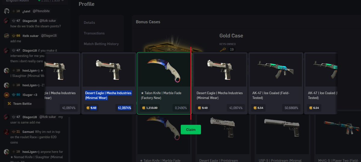 Stitch🇵🇸🇩🇰 (@stitchcsgo) on Twitter photo !GIVEAWAY !
FOLLOW
Like, comment & RT to enter.
Just packed a Talon Knife Marble fade FN
on <a href="/CSGOEmpire/">CSGOEmpire</a> @CSGOEmpireV2 in bonus cases.
Reward system is legit here !
Winner will be posted in the comments ! !GIVEAWAY !
FOLLOW
Like, comment & RT to enter.
Just packed a Talon Knife Marble fade FN
on <a href="/CSGOEmpire/">CSGOEmpire</a> @CSGOEmpireV2 in bonus cases.
Reward system is legit here !
Winner will be posted in the comments !