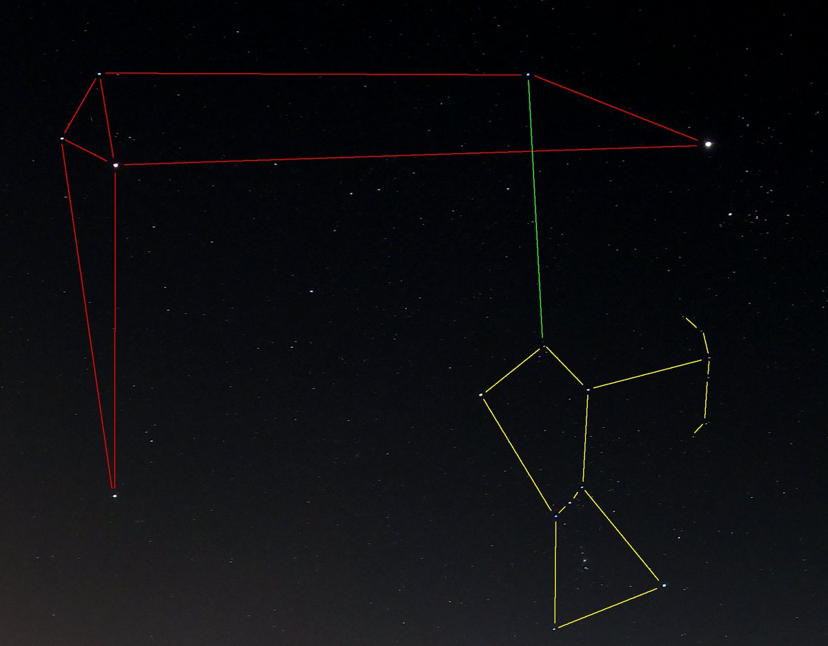 Fast könnte man meinen es gäbe ein neues großes Sternbild "Kran" an dem Orion hängt. 🤣