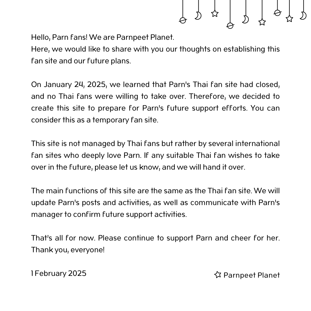 ParnpeetPlanet's tweet photo. นี่คือคำชี้แจงจาก Parnpeet Planet ขอขอบคุณ 🙏

Here is the statement from our site, thank you.🙏

#parnpeet https://t.co/qkBeDGEZWG