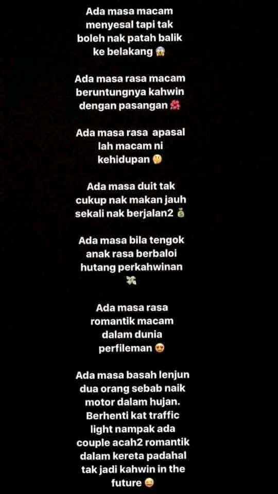 zafranmustafa's tweet photo. Realiti sebenar alam perkahwinan, semoga kita dan pasangan sentiasa dijaga dan dilindungi oleh Allah swt daripada perkara-perkara yang tidak diingini berlaku. 

Semoga bermanfaat. 🫶🏻 https://t.co/qeBhZsyTBI