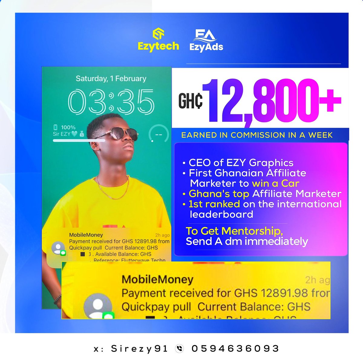 sirezy91's tweet photo. Today Marks first week in *February* and I made another *12,800+ Cedis* thanks to @digitstem and @MARVIS00088 @atk_universe affiliate marketing is a life transforming business. https://t.co/8laYpEbR1t