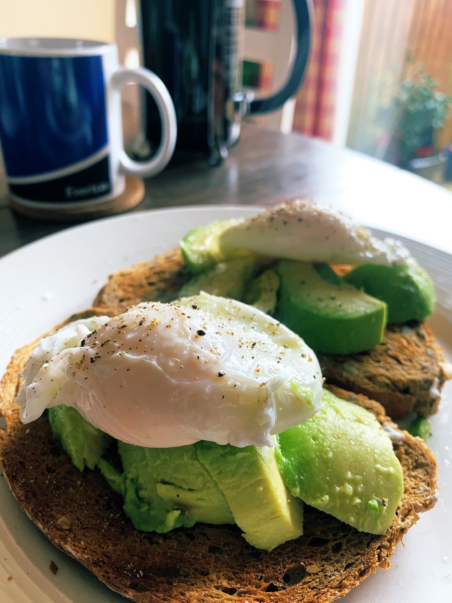 Saturday pre-work brunch at home: poached eggs &amp; avocado on toast, mandatory pot of coffee
#WeekendVibes 
#IDontDoCornflakes