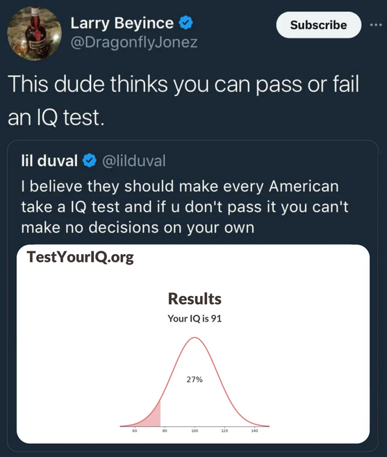 MAGA_MELISSA_69's tweet photo. When you propose an IQ test requirement and then immediately fail your own logic test. 🤦‍♂️😂

#SelfOwn #IQTestFail #CriticalThinkingIsHard https://t.co/CSjfFJw5p0