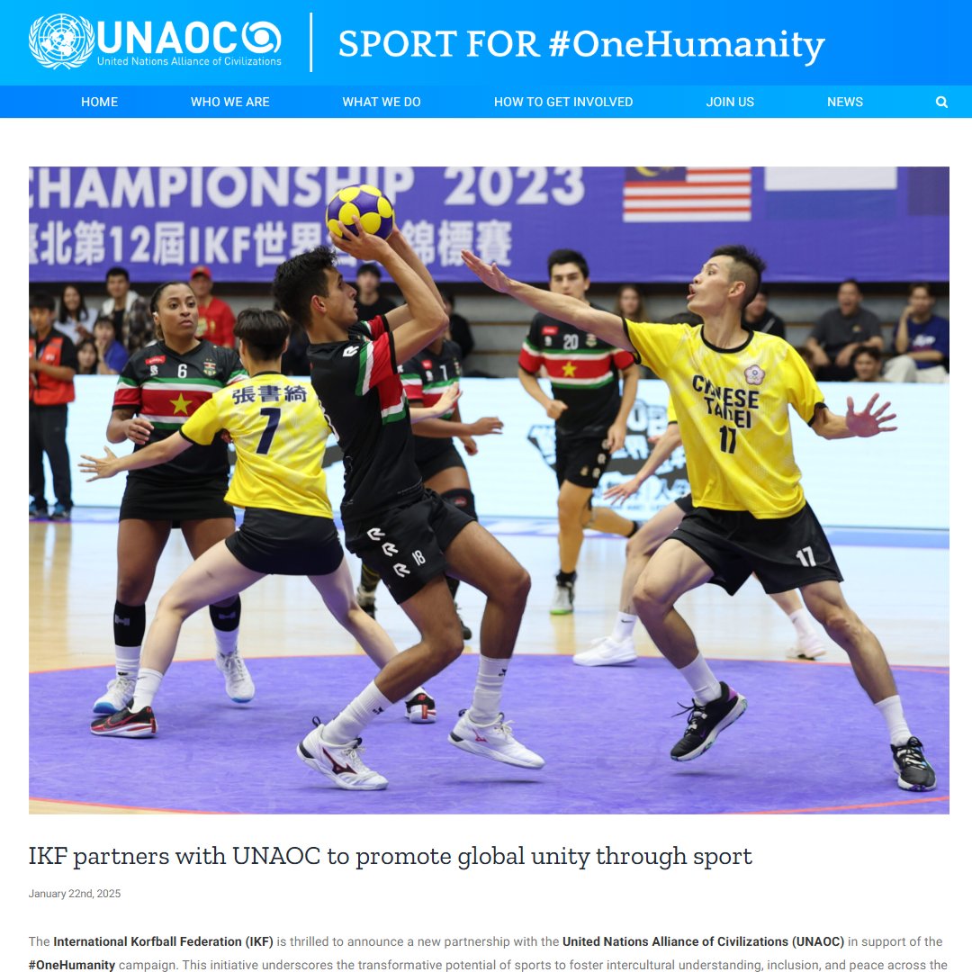 Korfball.org - IKF (@korfball) on Twitter photo The IKF joins forces with the <a href="/UNAOC/">UNAOC - United Nations Alliance of Civilizations</a> to promote #OneHumanity through sport! ๐ค
onehumanity.sport/ikf-partners-wโฆ
Together, we will use the unifying power of sport to build bridges across cultures and promote respect, diversity, and equality. #KorfballForGood
๐ฐ korfball.sport/?p=41463 The IKF joins forces with the <a href="/UNAOC/">UNAOC - United Nations Alliance of Civilizations</a> to promote #OneHumanity through sport! ๐ค
onehumanity.sport/ikf-partners-wโฆ
Together, we will use the unifying power of sport to build bridges across cultures and promote respect, diversity, and equality. #KorfballForGood
๐ฐ korfball.sport/?p=41463