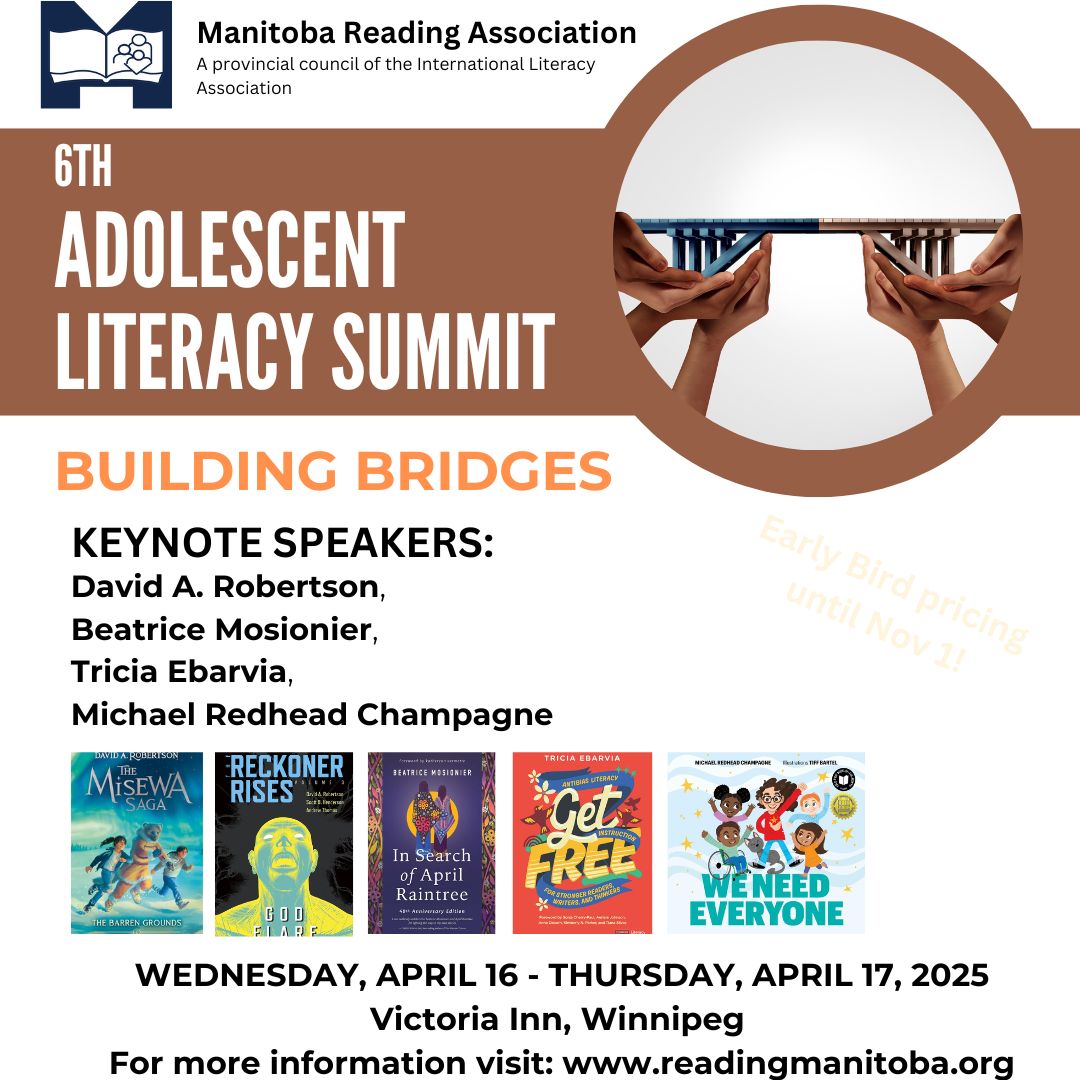 I love to read isn't just in February!
Join us in April for world class learning with <a href="/northendmc/">Michael Redhead Champagne</a> <a href="/DaveAlexRoberts/">David A. Robertson</a> <a href="/triciaebarvia/">Find me at @triciaebarvia on all the other apps</a> 
#mrasummit2025
Visit: readingmanitoba.org for more information and to register