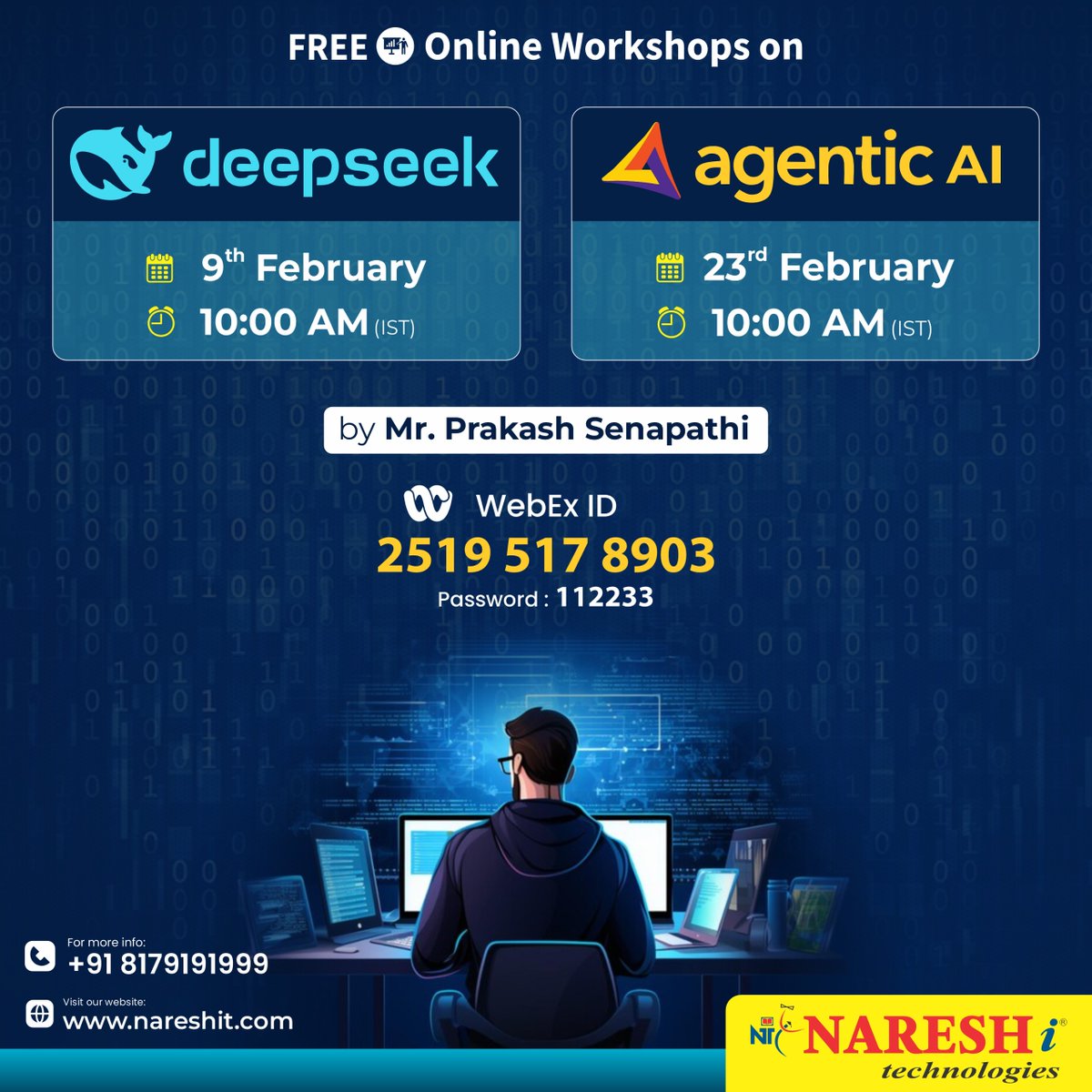 nareshitech's tweet photo. 🔴 Free Online Workshop For All 🔴
👉 Topic: Deepseek AI & Agentic AI
✍️ Registration Link: https://t.co/NrfKZ34OYQ
👉Live Workshop Details:
Date: 9th February 2025
Time: 10:00 AM to 12:00 PM
Mode of Training: Online
#DeepseekAI #AgenticAI #workshop #DataScienceCareer https://t.co/rv1saMyLDW