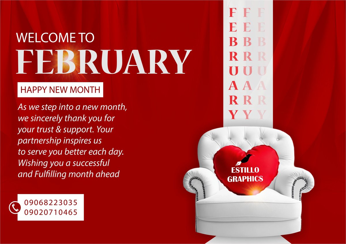 estillojake's tweet photo. Happy New month ❤️🎉
We sincerely thank you for your trust and support. Your partnership inspires us to serve you better each day. 

Wishing you a successful and fulfilling month ahead 

Estillo Graphics
#happynewmonth
#February
#HappyNewYear https://t.co/9pf9mhsm4o