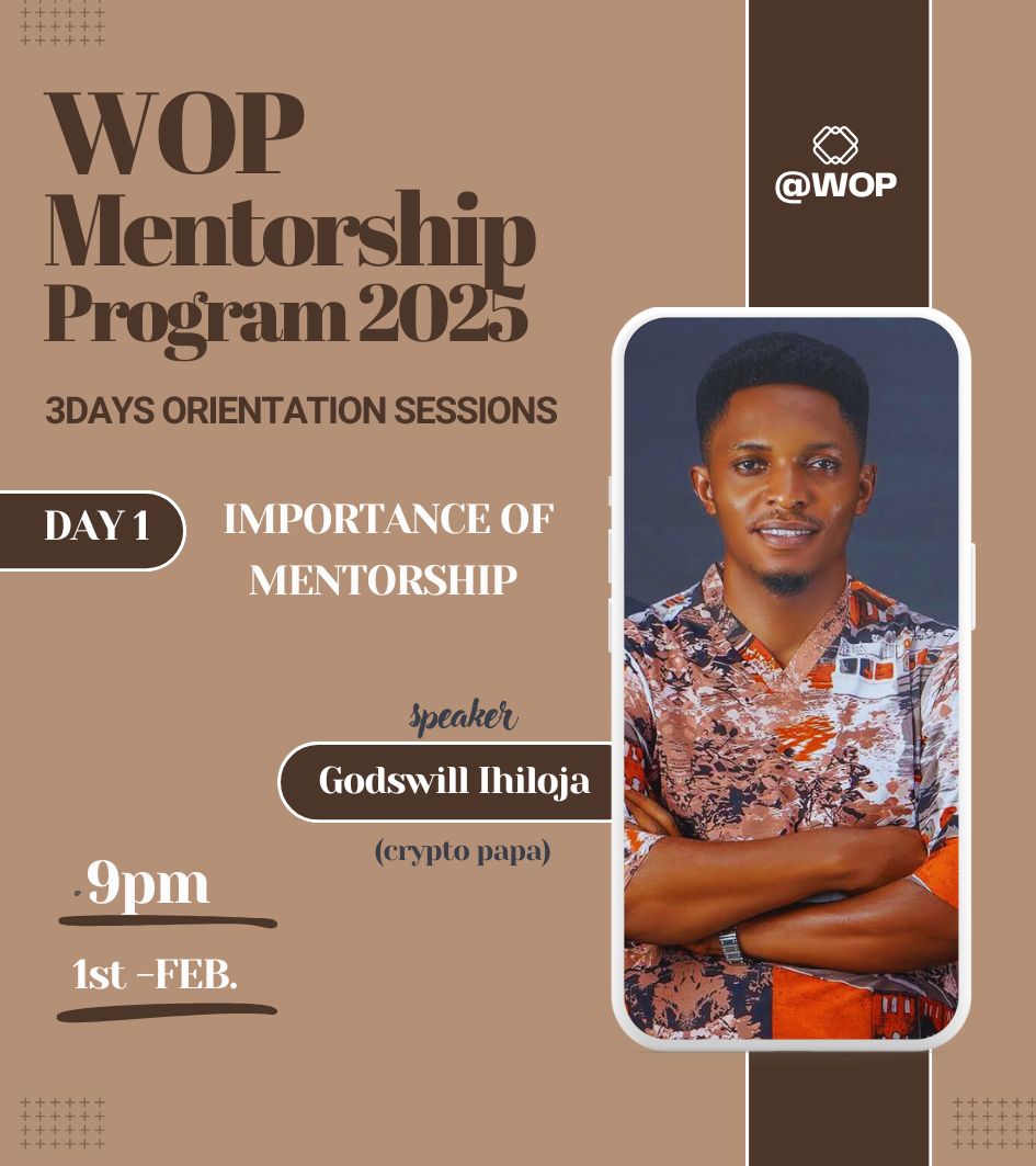 #WOPMENTORSHIPPROGRAM2025

Tonight we have our first speaker, the first person who would talk to us tonight. This is a man full of experience, full of results and a rare gift to me.

A man who has compassion to see that men grow and become a better version of ourselves.