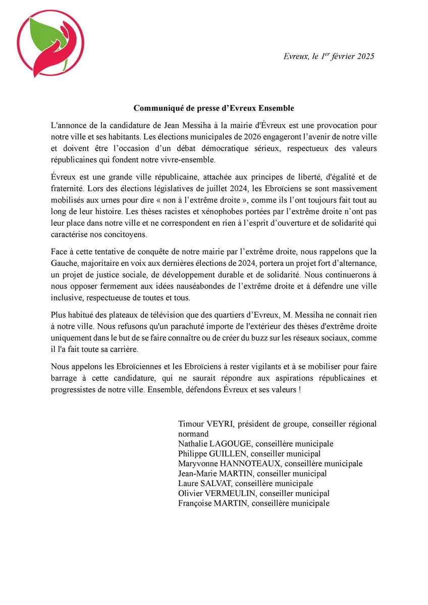 Retrouvez la réaction d’Evreux Ensemble à la candidature de Jean Messiha, porte-parole d’Éric Zemmour, à la mairie d’#Evreux