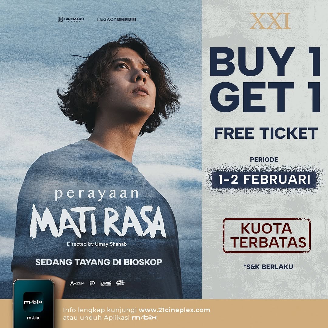 HabisNontonFilm's tweet photo. Weekend ini ada promo buy 1 get 1 PERAYAAN MATI RASA nih.

Buat kakak yg capek sama ekspektasi diri sendiri. Buat adik yg pendapatnya gak pernah dianggep. Buat yg takut kehilangan banyak waktu berharga sama ortu. Ini untuk kamu.

Bisa buat di XXI, CGV dan Cinepolis. Sikat ges! https://t.co/EDxrmlTf8n