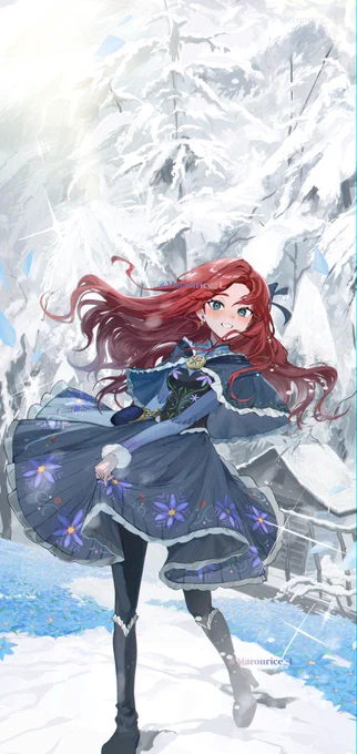 【AFK:ジャーニー】 新バージョン「冬夜の残響」のエレナ姫が雪遊びしている姿を描かせていただきました! #AFKジャーニー