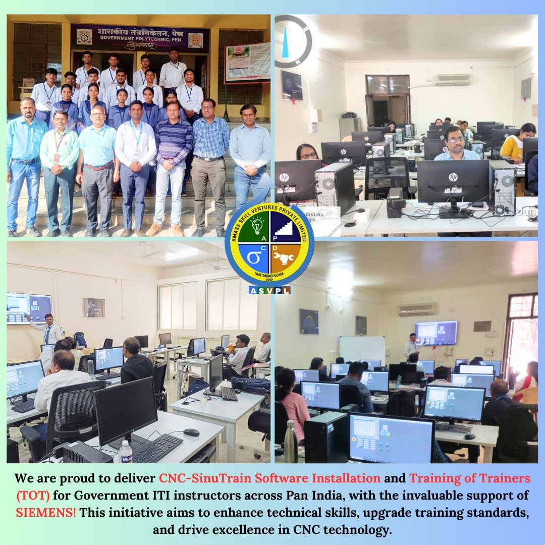 amass_skill's tweet photo. Empowering ITI Instructors with CNC-SinuTrain Training!
We are proud to deliver CNC-SinuTrain Software Installation and Training of Trainers (TOT) for Government ITI instructors across Pan India, with the invaluable support of SIEMENS!
#CNCTraining #SinuTrain #TOTProgram https://t.co/ftcmdYmNn5