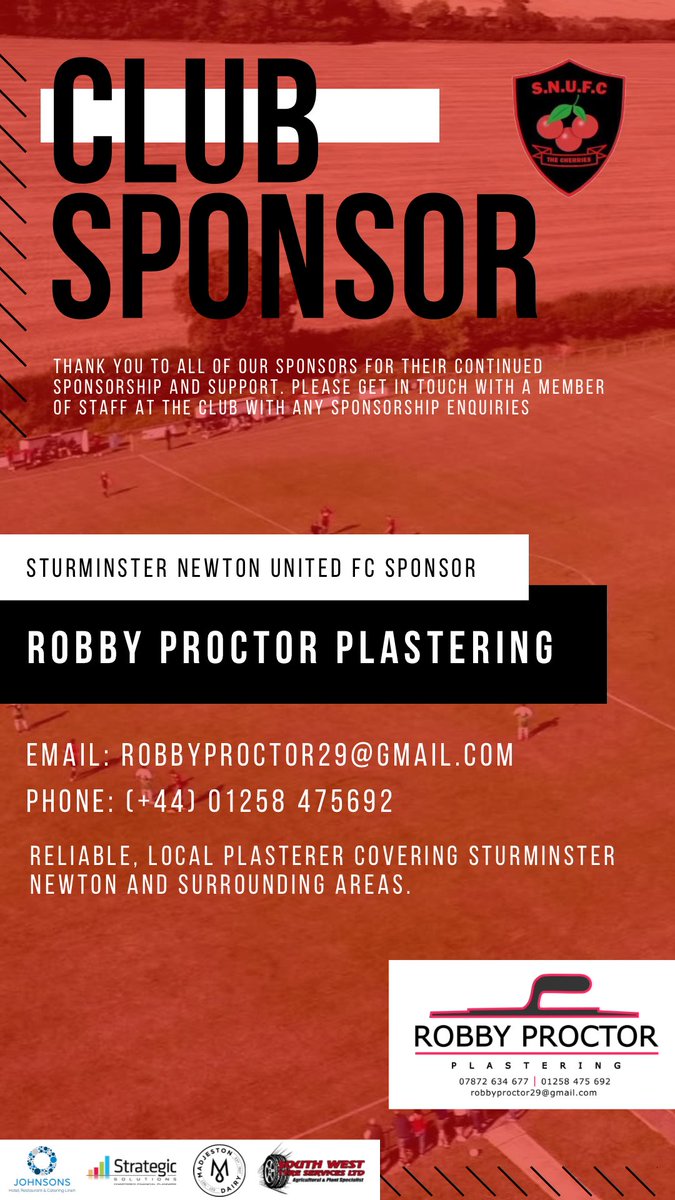 Sturminster Newton Utd FC (@sturnewutdfc) on Twitter photo -MATCH DAY-
๐
Saturday 1st February
๐ <a href="/LongwellGreenFC/">Longwell Green Sports FC</a>
๐ Jewson <a href="/_WesternLeague_/">Western League</a>
โ๏ธ 15:00 Kick Off
๐๏ธ Longwell Green Sports FC
๐ Shellards Road, Longwell Green, Bristol, BS30 9DU
๐ฐ TBC
๐ธ @connorstandfieldphotography
Todays match is kindly sponsored by Robby Proctor -MATCH DAY-
๐
Saturday 1st February
๐ <a href="/LongwellGreenFC/">Longwell Green Sports FC</a>
๐ Jewson <a href="/_WesternLeague_/">Western League</a>
โ๏ธ 15:00 Kick Off
๐๏ธ Longwell Green Sports FC
๐ Shellards Road, Longwell Green, Bristol, BS30 9DU
๐ฐ TBC
๐ธ @connorstandfieldphotography
Todays match is kindly sponsored by Robby Proctor