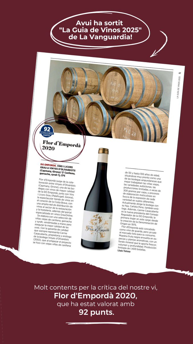 El nostre vi, Flor d’Empordà 2020, a La Guía de Vinos 2025 de La Vanguardia.