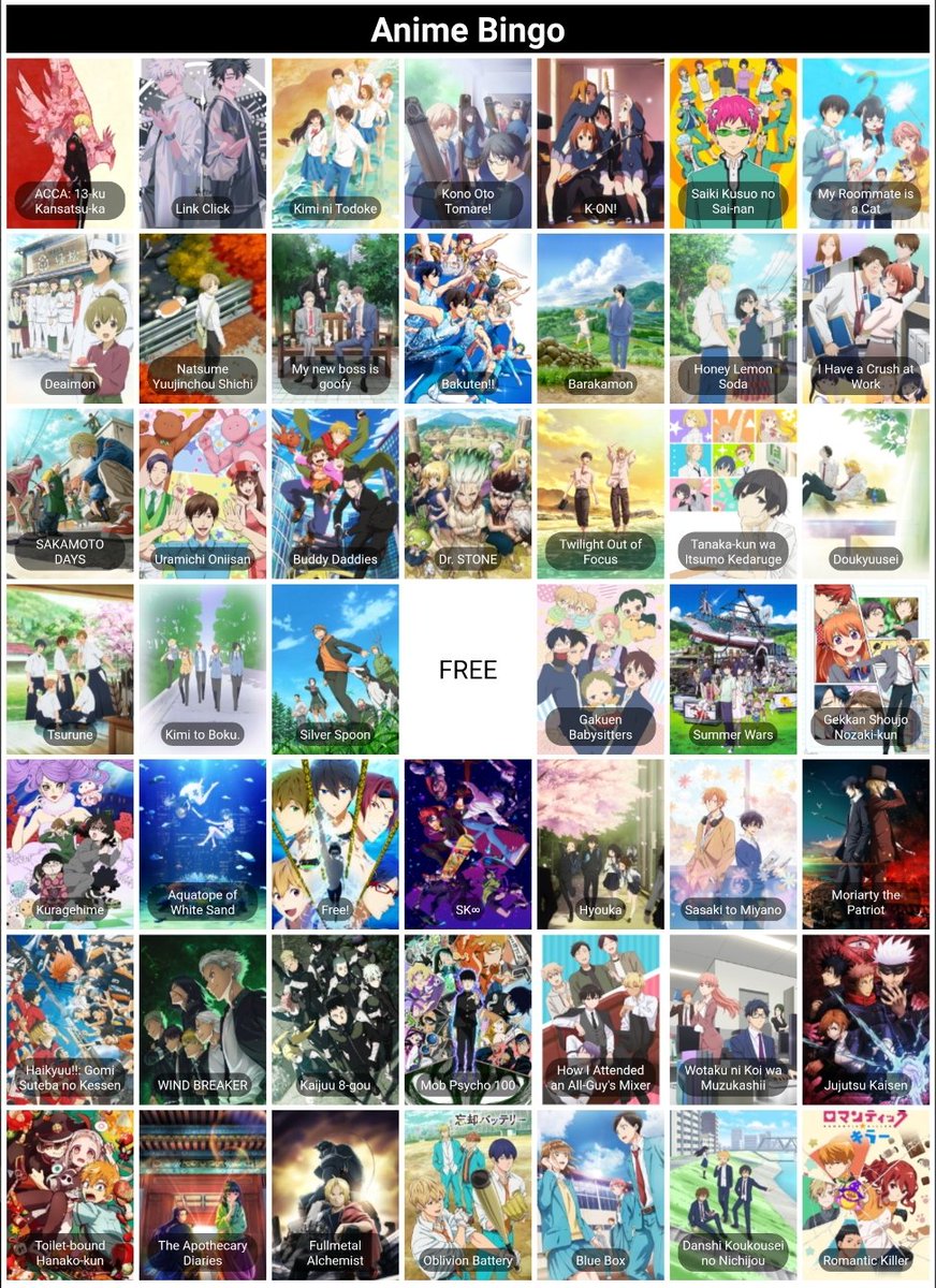 prxwbara's tweet photo. 「 Anime Bingo! 🎯」

ทุกคนมาเล่นบิงโกกันอีกสักรอบมั้ย  ให้โลกรู้ไปเลยว่าเรามันเป็นสุดยอดโอตาคุตัวจริง ! https://t.co/EpiJyNVPaF