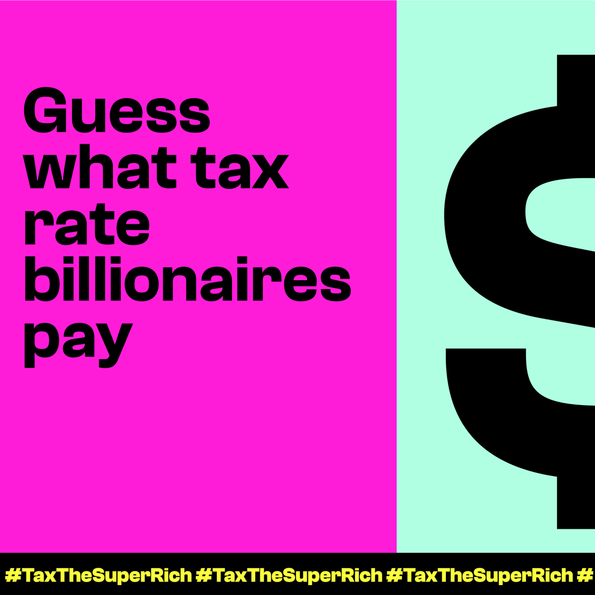 Oxfam's tweet photo. Did you know? Billionaires pay a shockingly low tax rate.

📉 Billionaires pay just 0.3% of their wealth in tax. 

😱Compare that with a rice trader in Uganda who pays 40%.

Enough is enough. It’s time for a system that works for everyone - not just the super-rich!

💪 Change starts now. Join us to demand #TaxTheSuperRich: https://t.co/0zUYDh3uMo