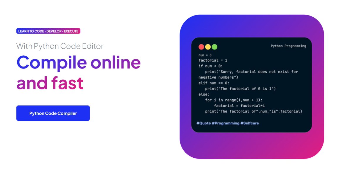 eliyas1906's tweet image. 🚀 Python Code Compiler! 🐍
💻 Are you a coding enthusiast or just starting your Python journey? 
🌐 Start coding today! Visit 👉 manavidya.net/python-program…
 Let's make coding fun and interactive!🎯
#PythonCompiler #LearnPython #Manavidya #CodeOnline #ProgrammingJourney  #CodeWithUs