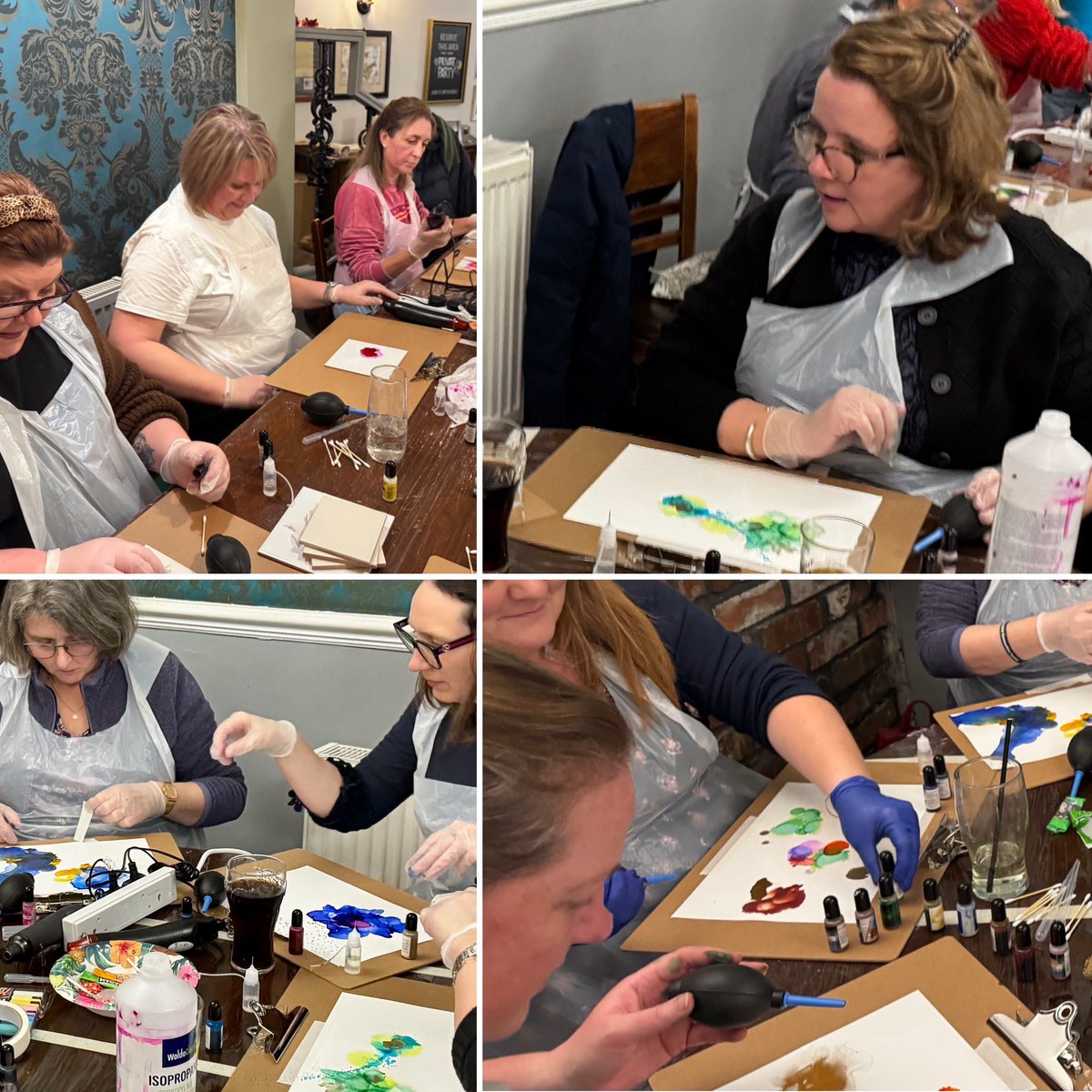 SamBP2's tweet image. A few photos from the Alcohol Inks workshop I delivered recently in a pub in Bristol. A lot of fun was had by all.