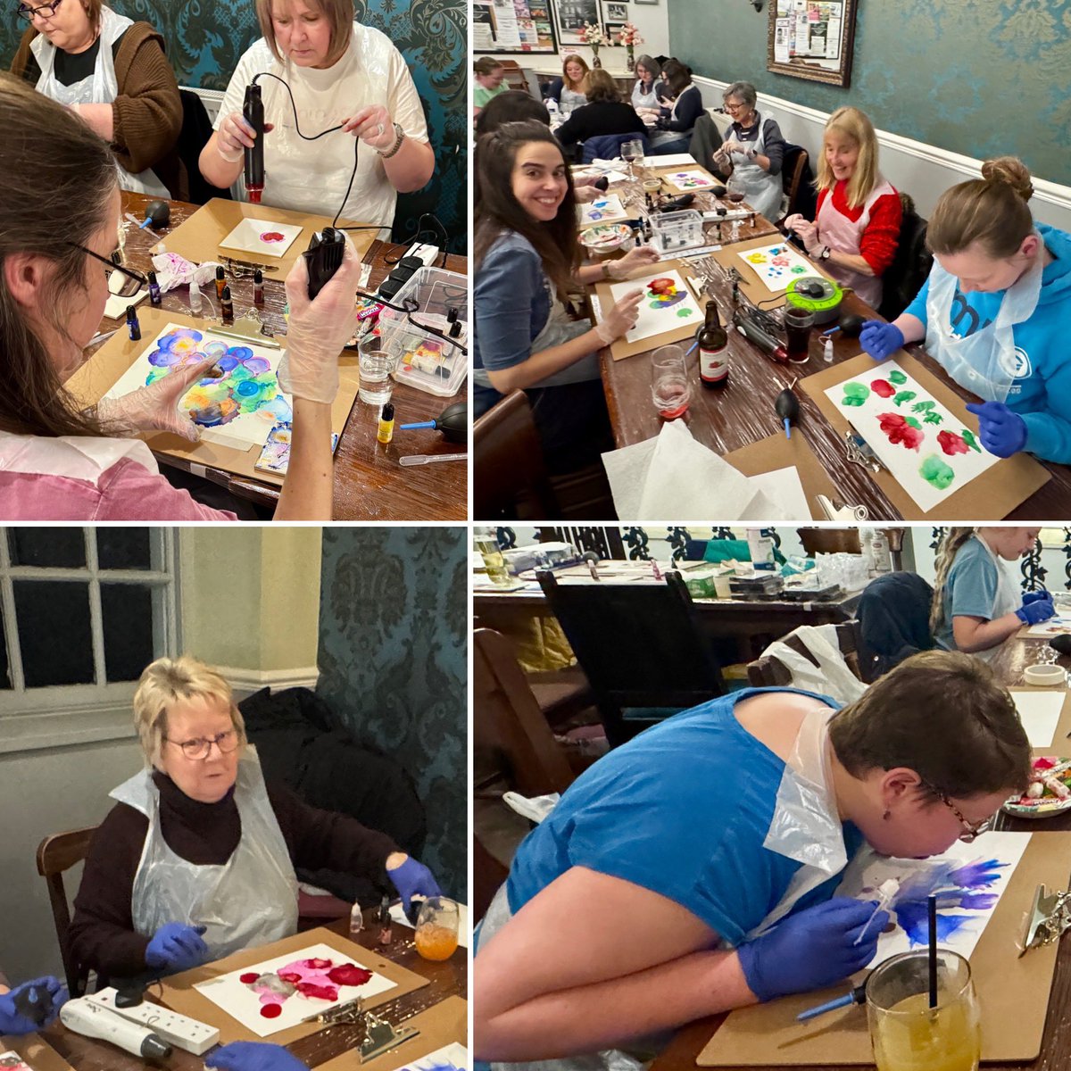SamBP2's tweet image. A few photos from the Alcohol Inks workshop I delivered recently in a pub in Bristol. A lot of fun was had by all.