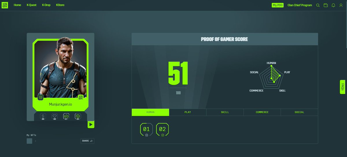 Just minted <a href="/KGeN_IO/">KGeN 🟩</a> POG NFT 😎

POG is more than a gamer ID😍
Now see all my gaming achievements—across games, chains and platforms—on my POG! 

0 Gas fees🙃

Mint yours here:  play.kgn.live/pog/Munjur #ProofOfGamer #KGeN